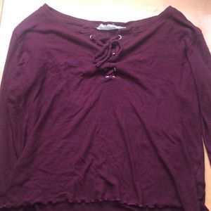 Long sleeve burgundy ruffle shirt